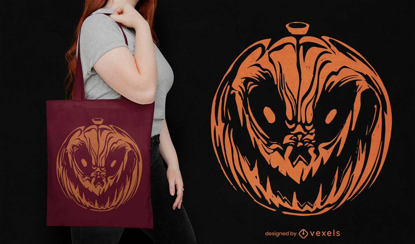 Scary jack o lantern tote bag design