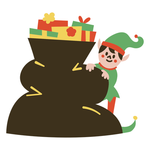Elf com um saco de presentes Desenho PNG