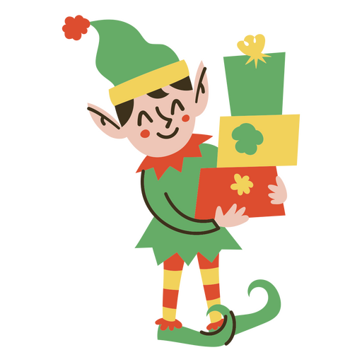 Fröhliche Elfe trägt Geschenke Illustration PNG-Design