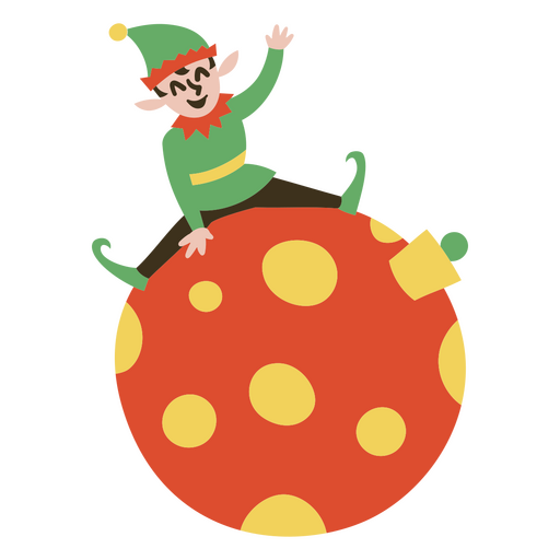 Elf sitting on top of a christmas ball PNG Design