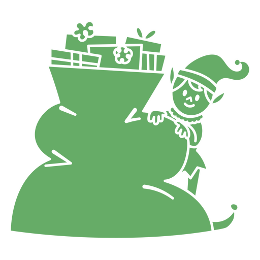 Diseño de duende navideño con saco de regalo. Diseño PNG