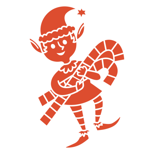 Ilustración de un elfo navideño juguetón con un bastón de caramelo Diseño PNG