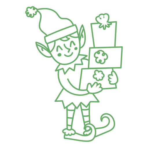 Verspielter Weihnachtself mit Geschenken PNG-Design