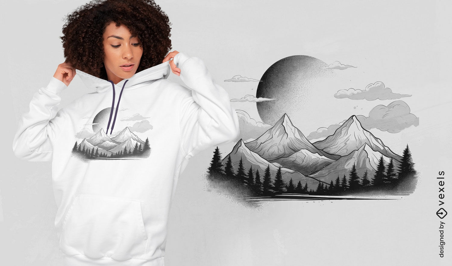 Berge unter dem Mond-T-Shirt-Design