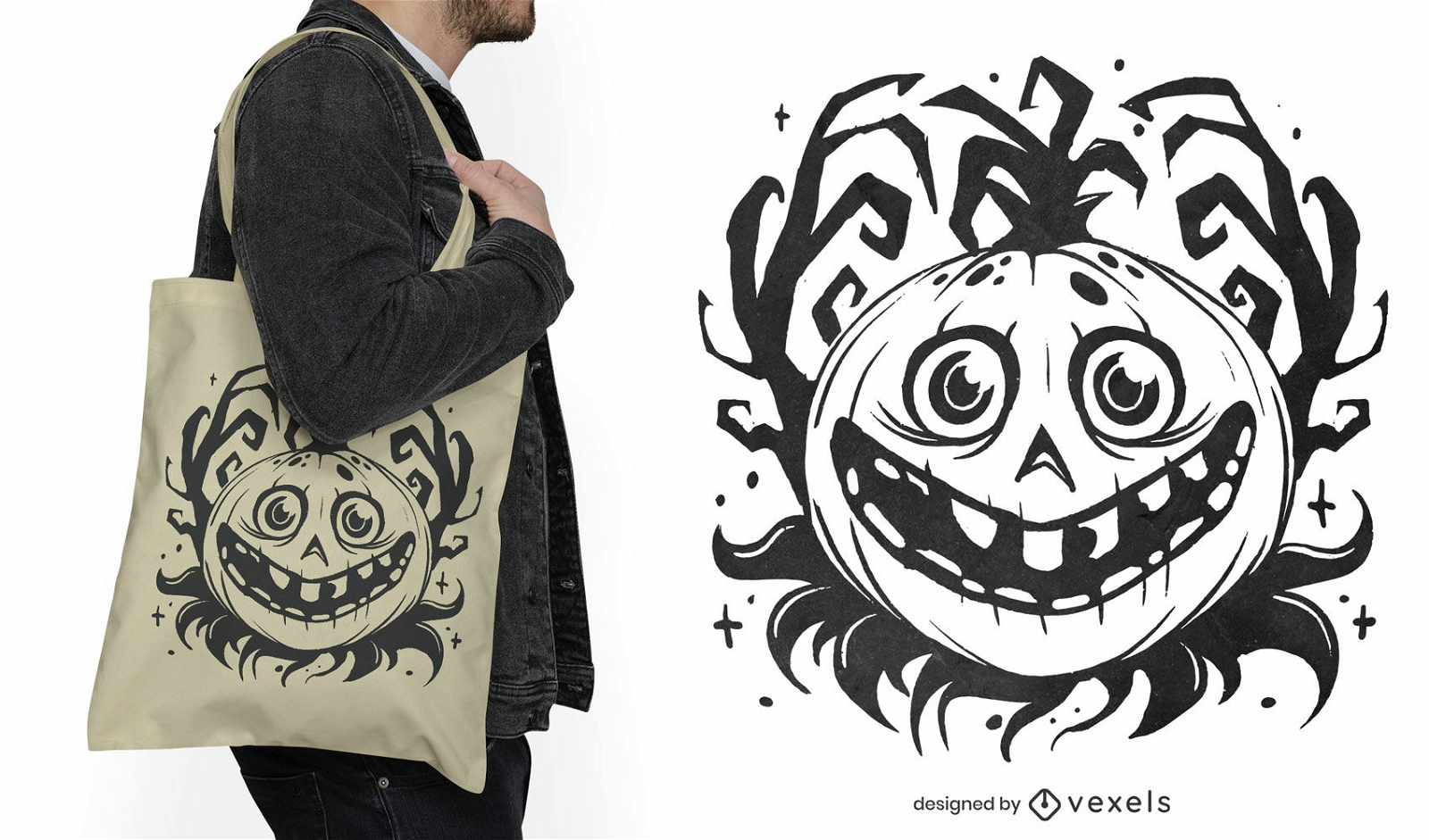 Creepy jack o lantern tote bag design