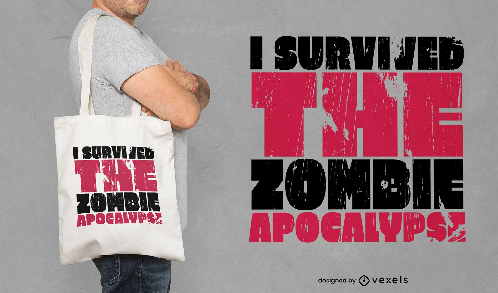 Überlebe das Zombie-Apokalypse-Einkaufstaschendesign