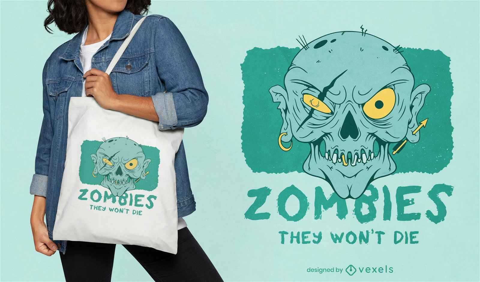 Old man zombie cartoon tote bag design