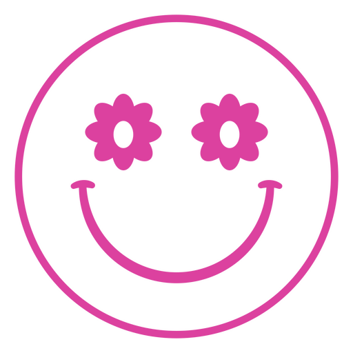 Desenho divertido de carinha sorridente com olhos de flor. Desenho PNG