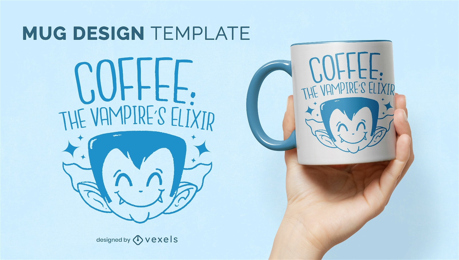 Diseño de taza de dibujos animados de vampiro feliz