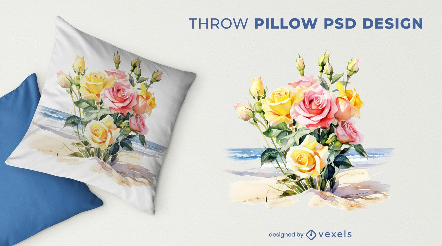 Roses in the beach throw pillow design