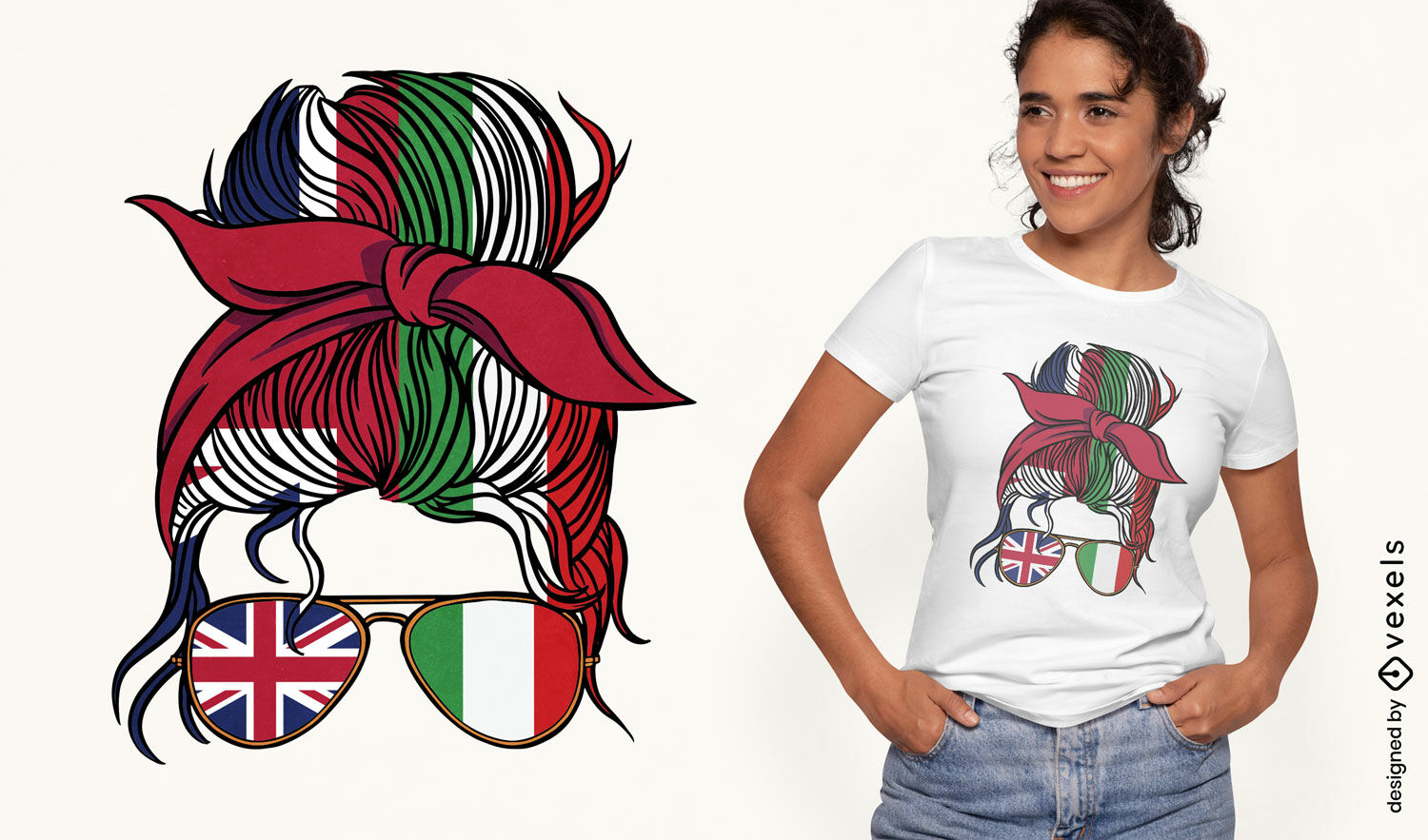 Diseño de camiseta con banderas del Reino Unido e Italia.