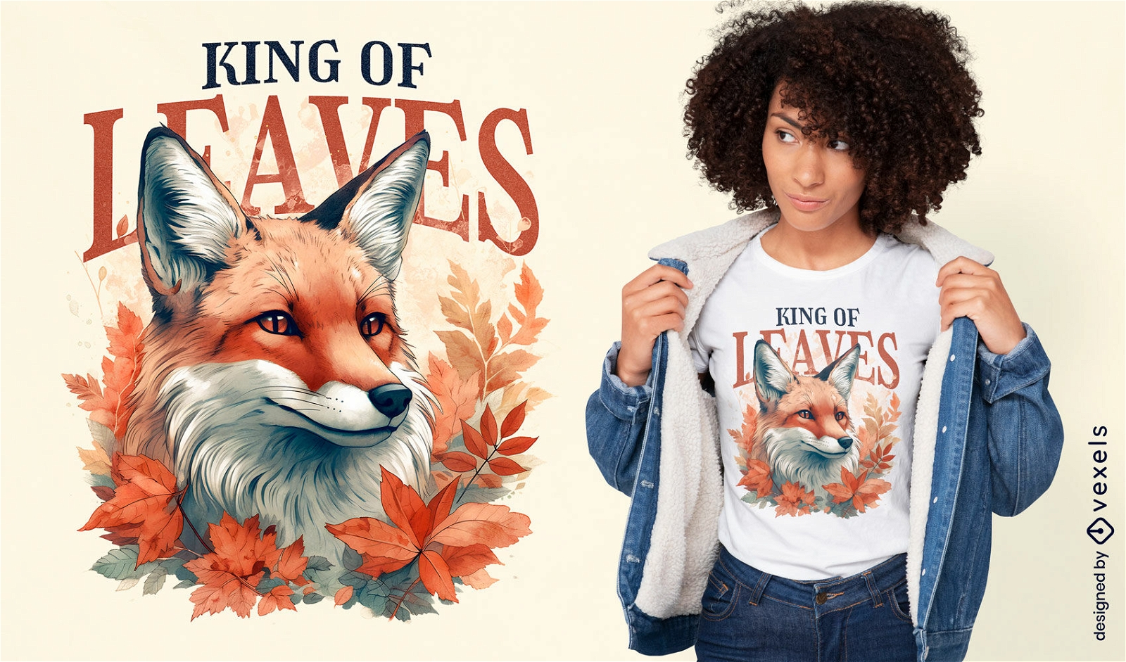 Fox animal con camiseta de hojas de otoño psd