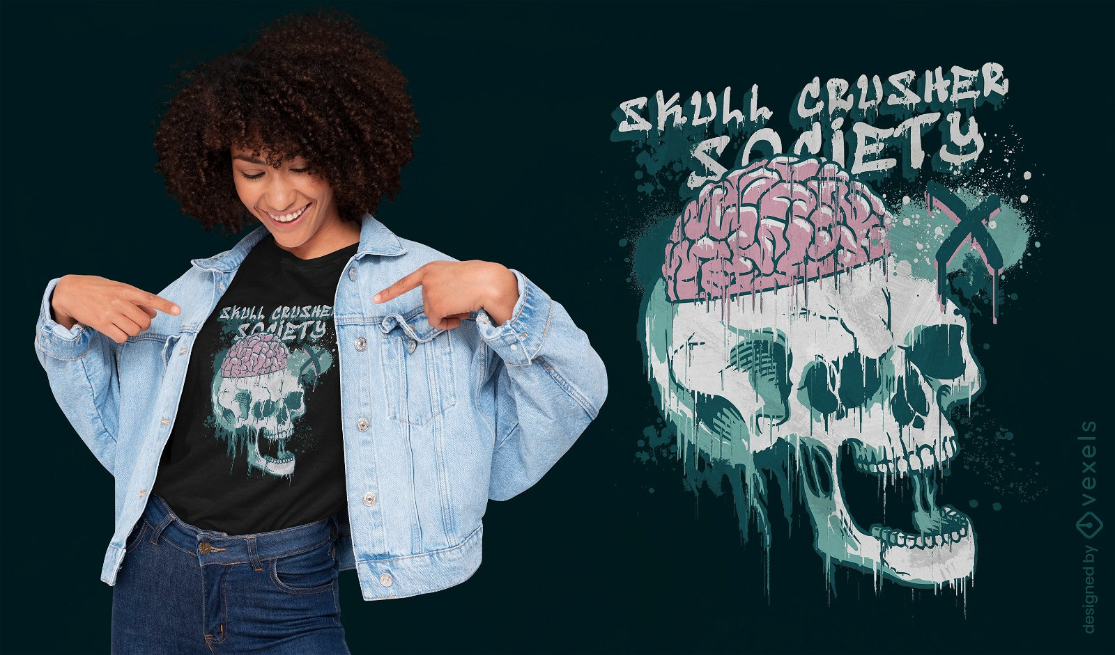 Totenkopf mit Gehirn-Halloween-Grusel-PSD-T-Shirt