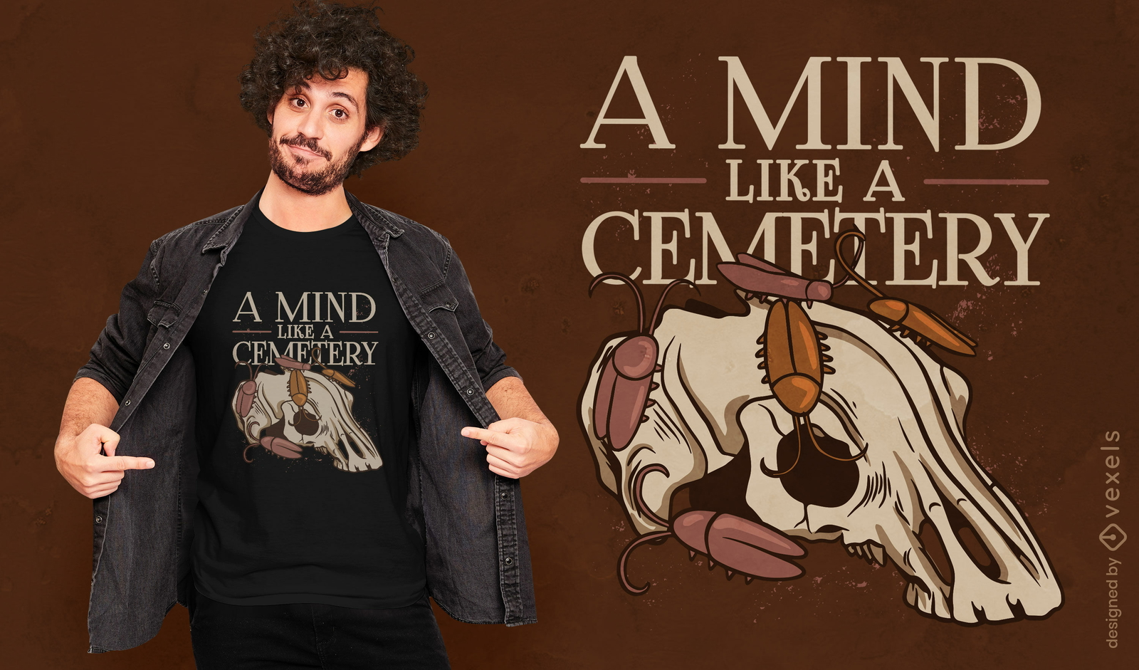 Crânio animal com design de camiseta de insetos