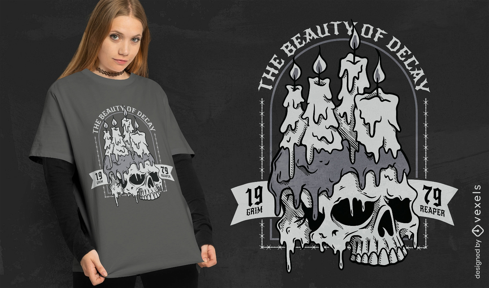 Totenkopf mit Kerzen-T-Shirt-Design