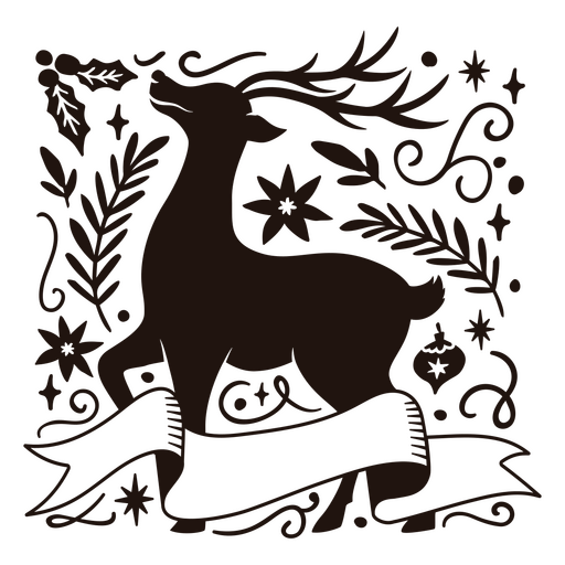 Elegant reindeer holiday design with floral elements PNG Design
