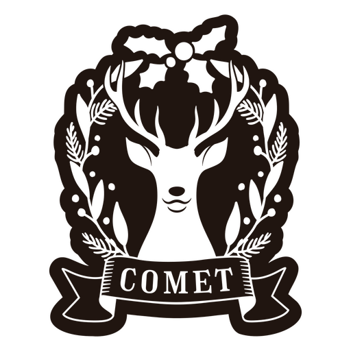 Elegant reindeer wreath design with 'comet' caption PNG Design