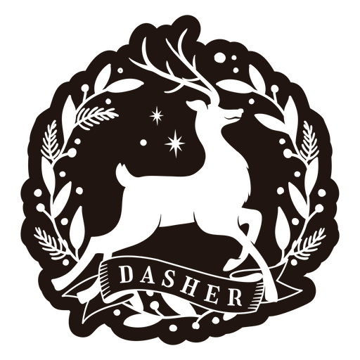 Design elegante de rena Dasher com detalhes florais. Desenho PNG