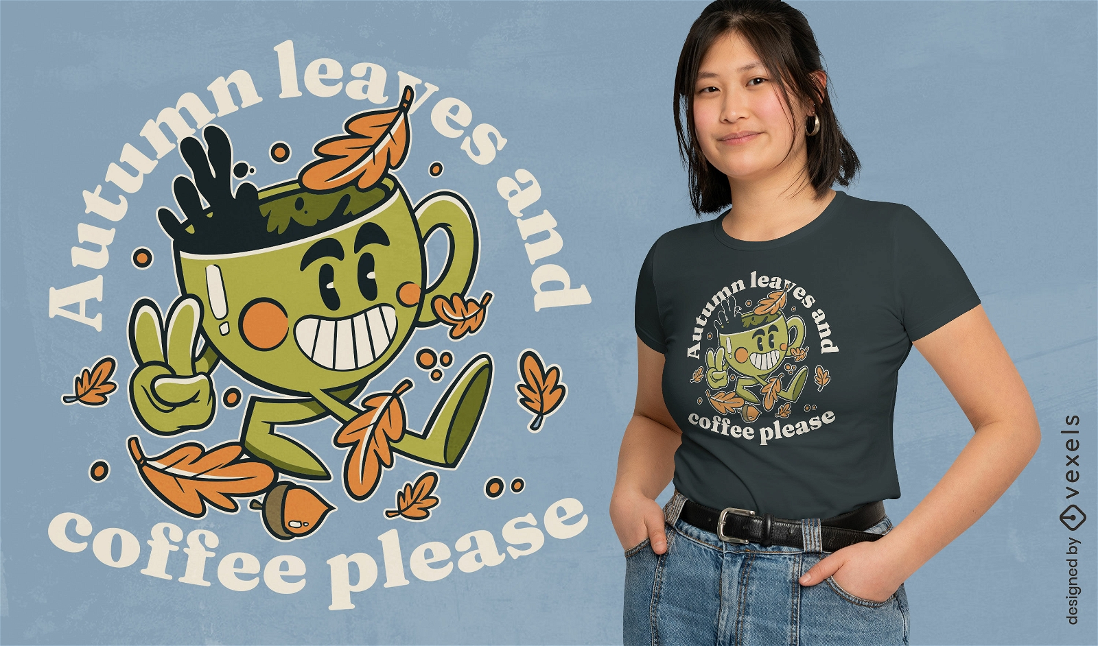 Diseño de camiseta de otoño y café.