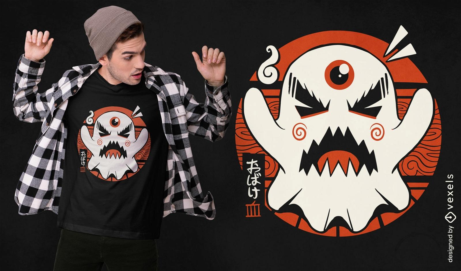 Red japanese ghost t-shirt design