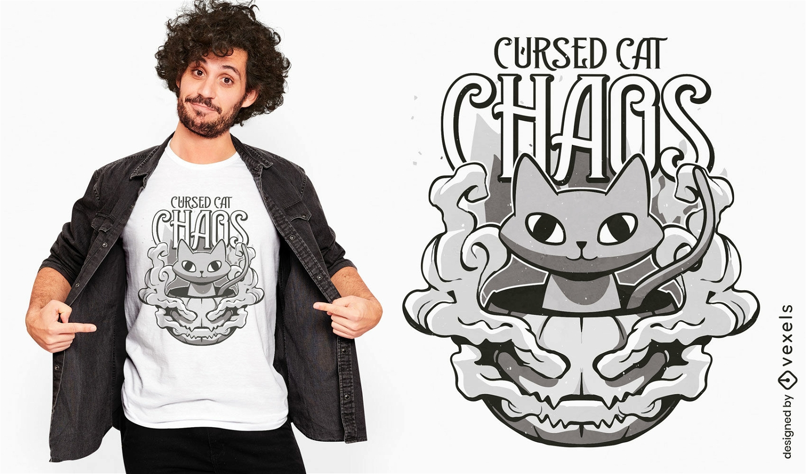 Design de camiseta com citação de caos de gato de Halloween