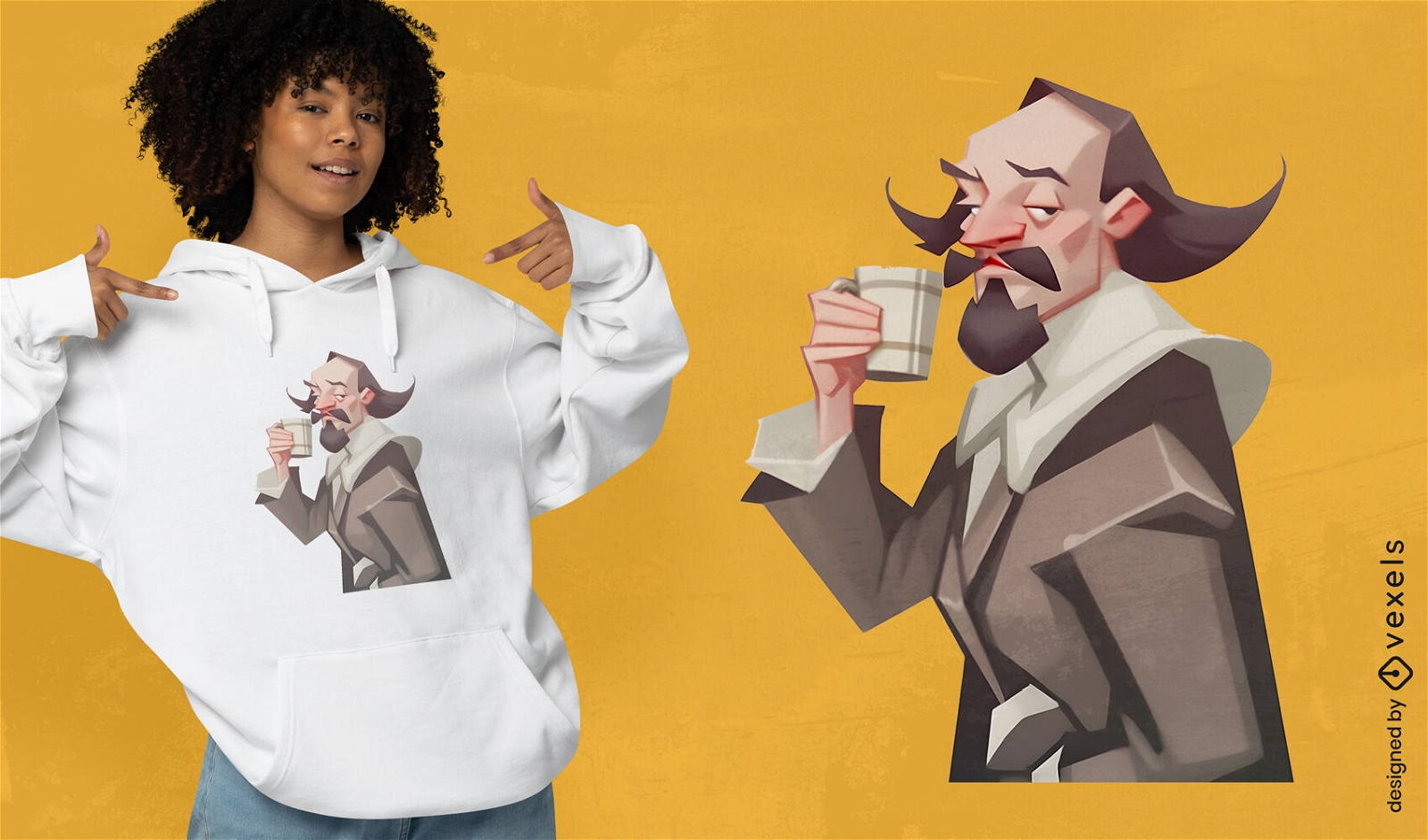Shakespeare-Charakter-Cartoon-T-Shirt-Design