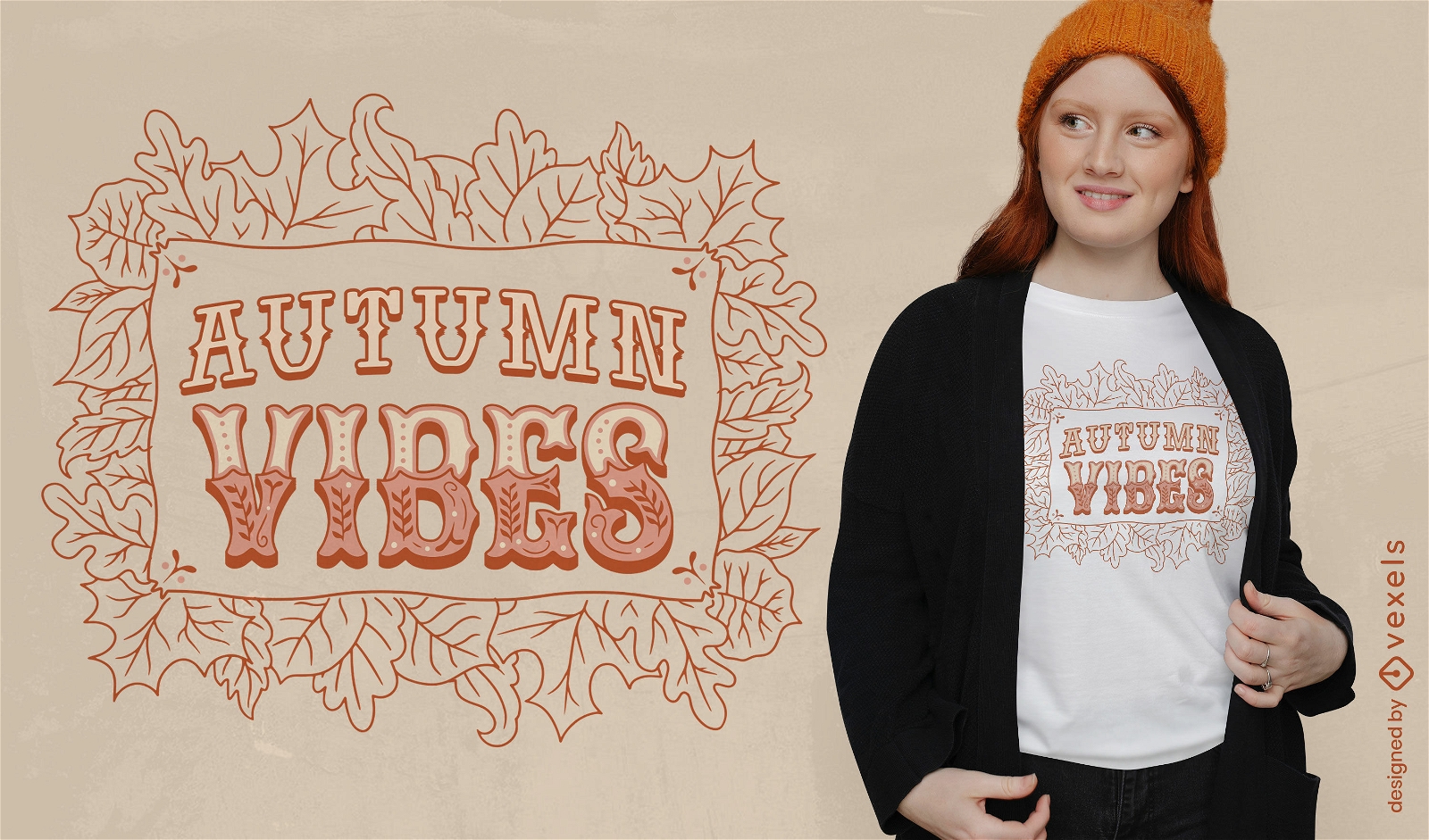 Design de camiseta com letras de vibrações de outono