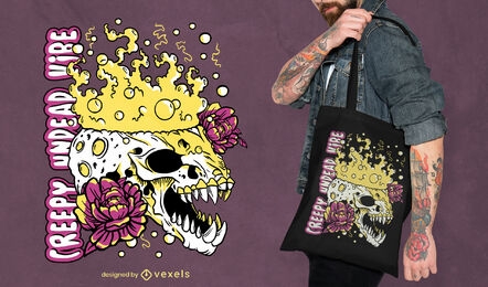 Creepy Skull Halloween Tote Bag Design Vector Download