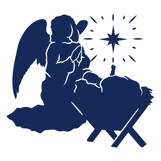 Silhouette of an angel in a nativity scene PNG Design