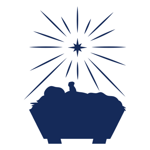 Silhueta azul de Jesus em uma manjedoura Desenho PNG