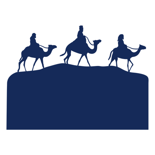 Three wise men riding camels on a hill PNG Design