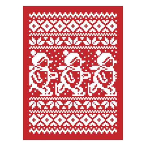Tarjeta navideña roja con un patrón blanco y negro. Diseño PNG