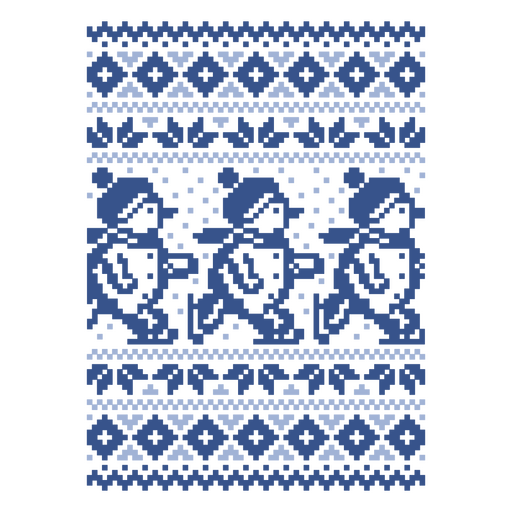 Feo suéter navideño con estampado azul y blanco. Diseño PNG