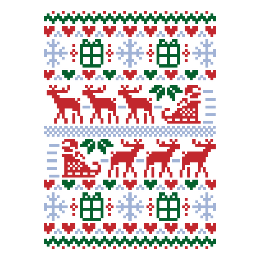 Diseño colorido con estampado de renos y copos de nieve Diseño PNG