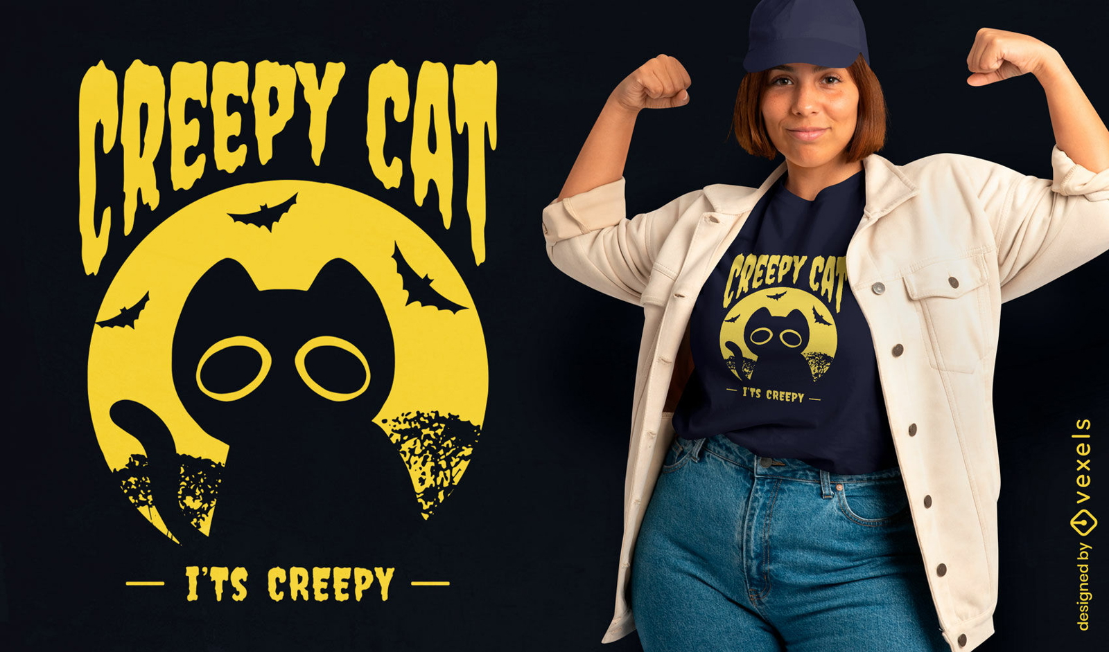 Diseño de camiseta de gato espeluznante de Halloween