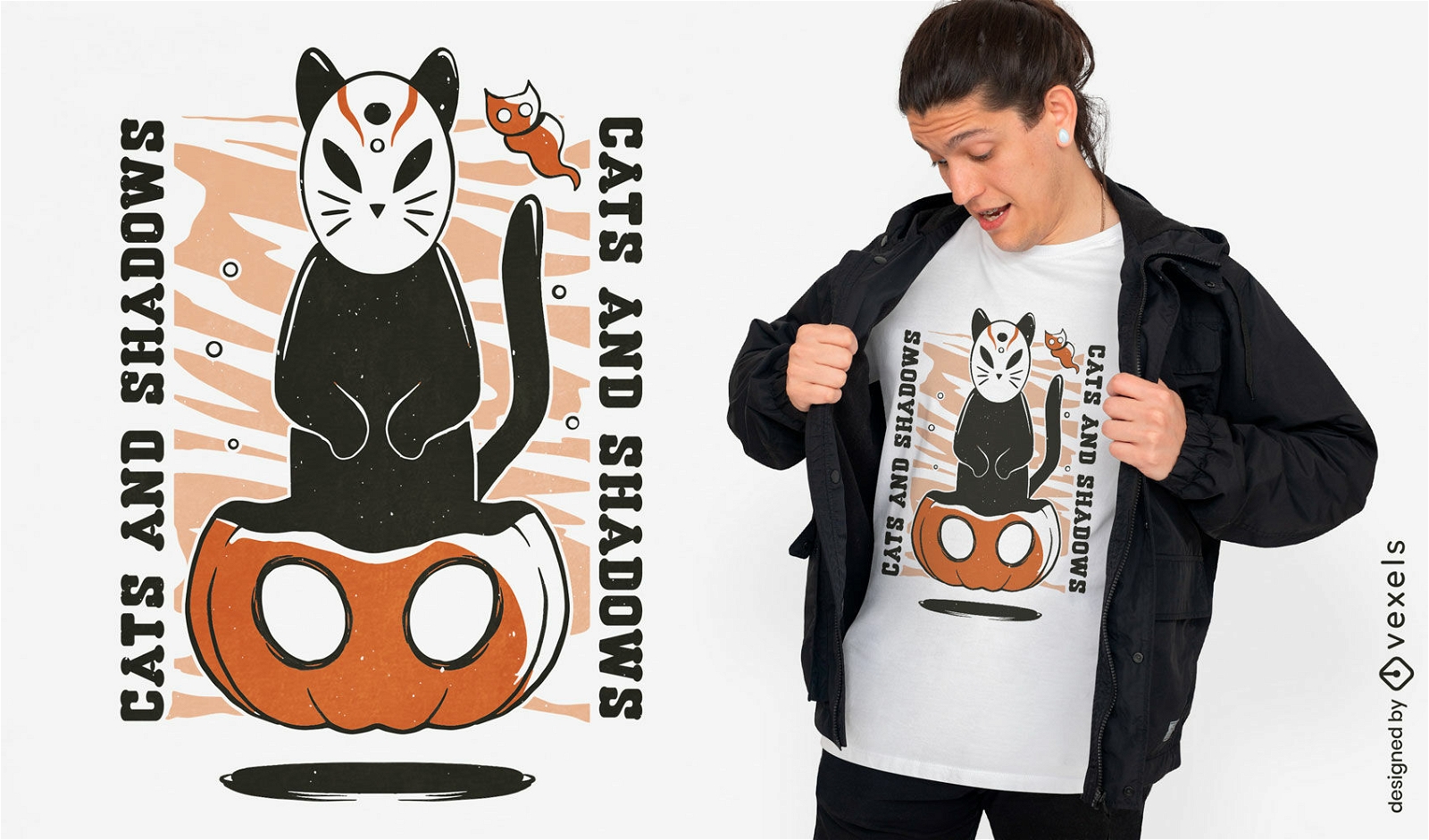 Diseño de camiseta de gatos y sombras de halloween.