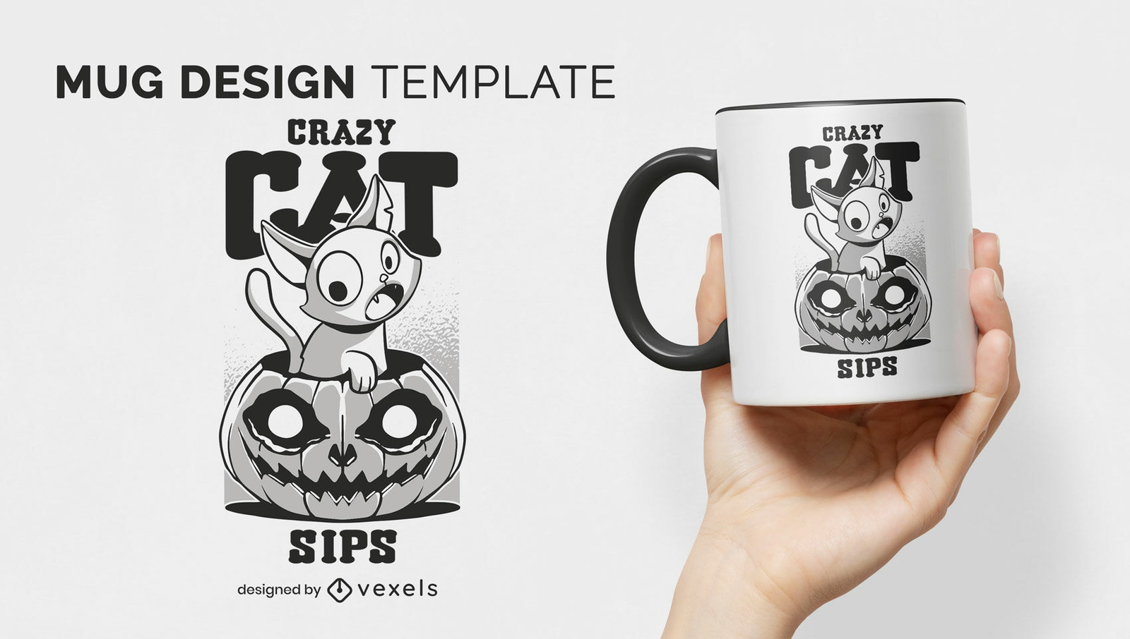 Diseño de taza de halloween gato en jack o linterna