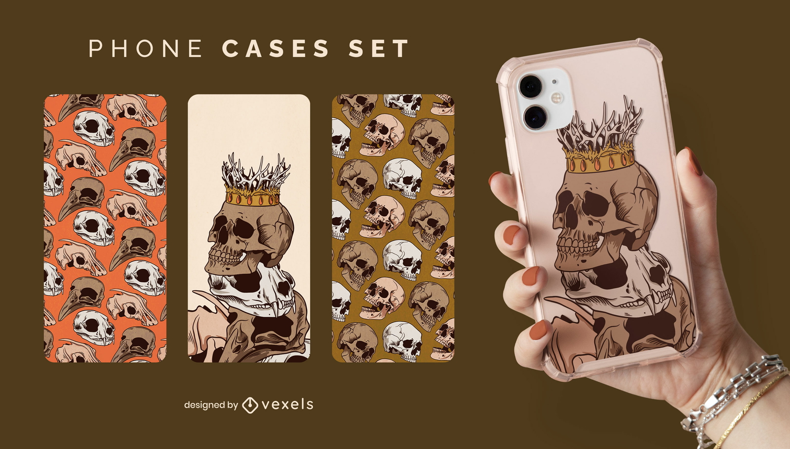 Juego de fundas para teléfono espeluznantes de calaveras y esqueletos