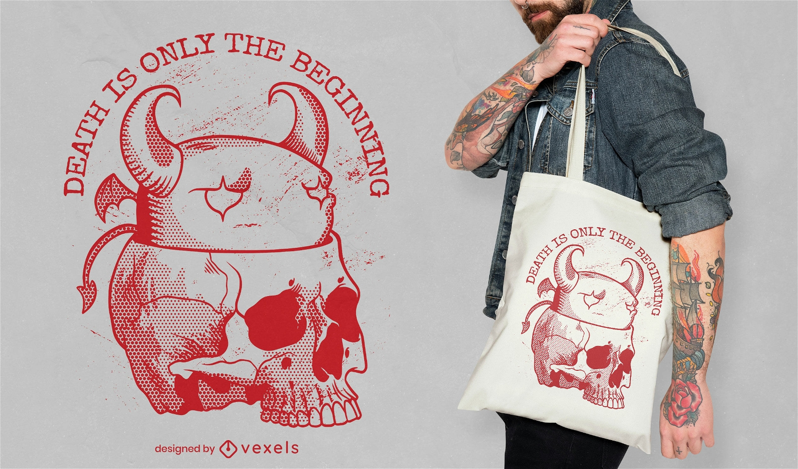 Demon skull creepy tote bag design