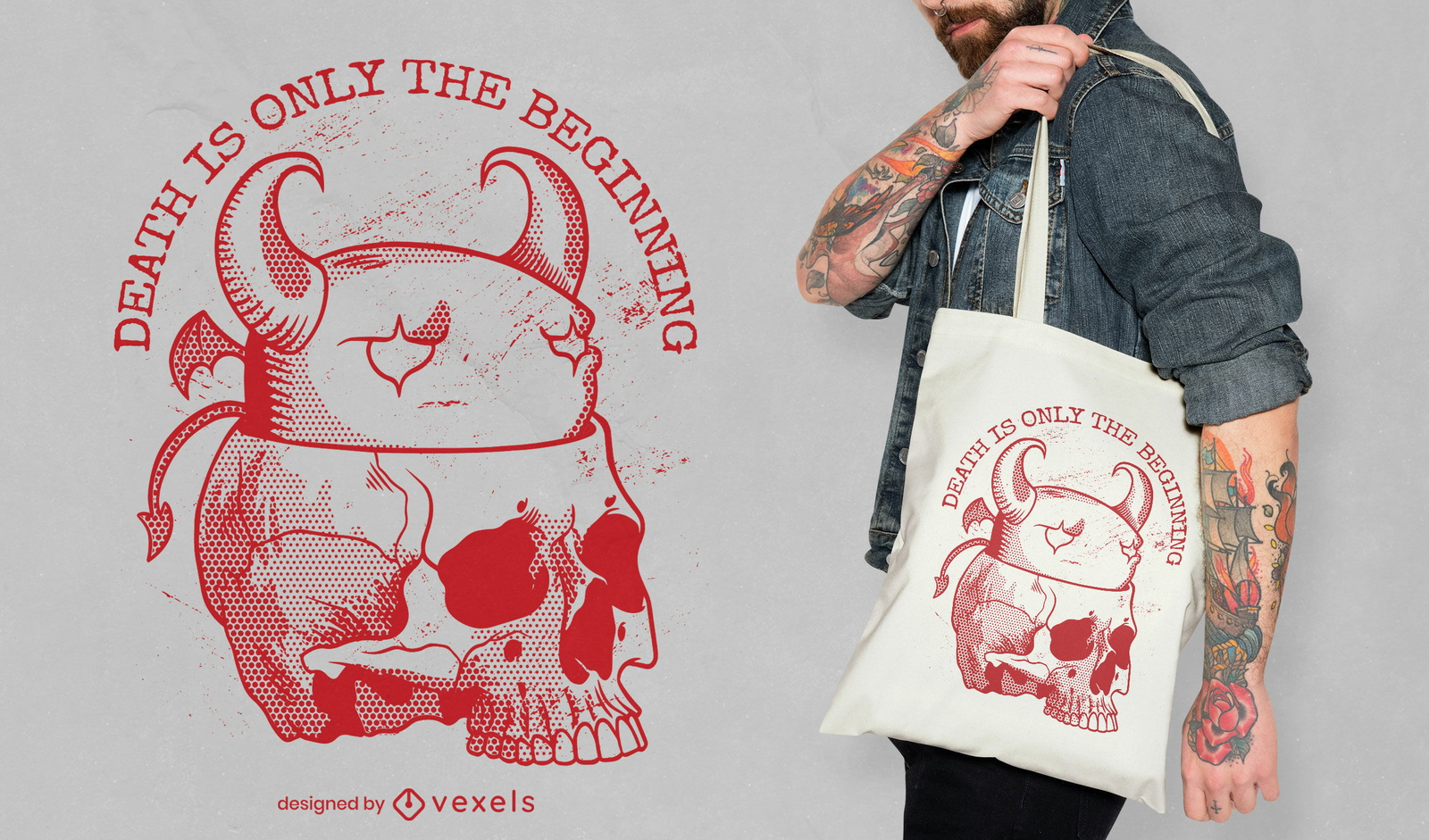 Diseño de bolsa de asas espeluznante de calavera de demonio