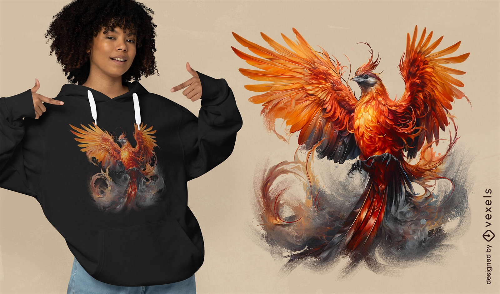 Design de camiseta de fantasia de pássaro Phoenix