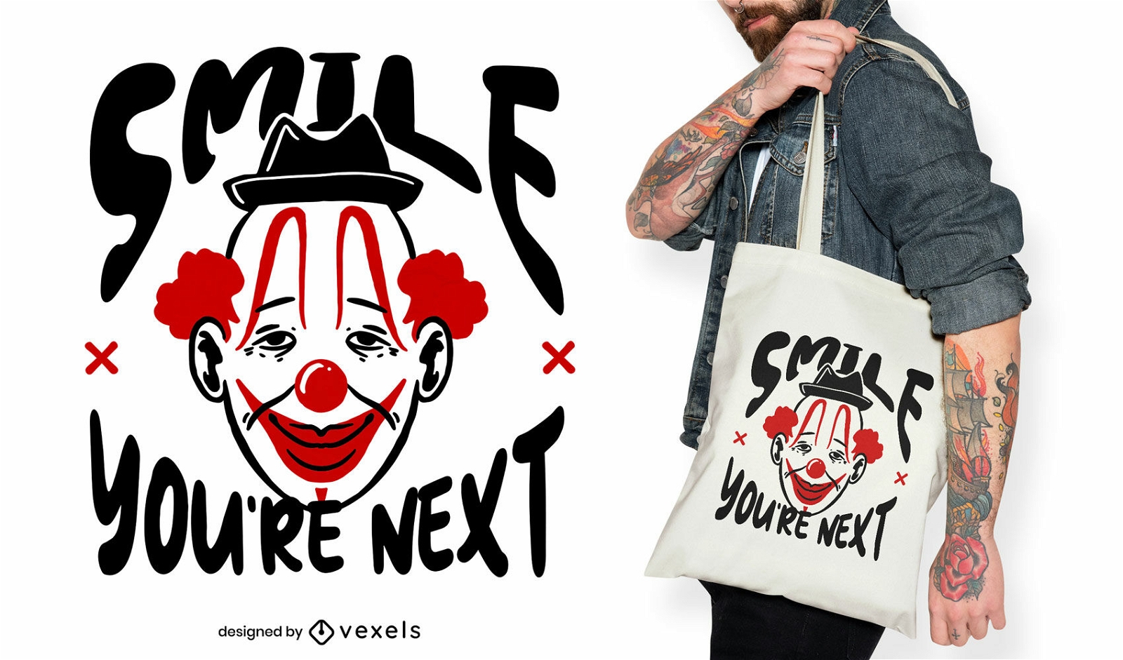 Creepy clown halloween tote bag design