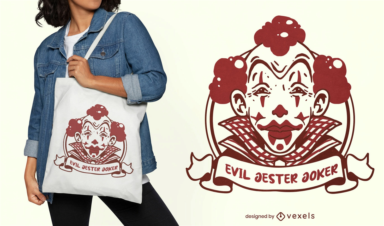 Evil clown halloween tote bag design