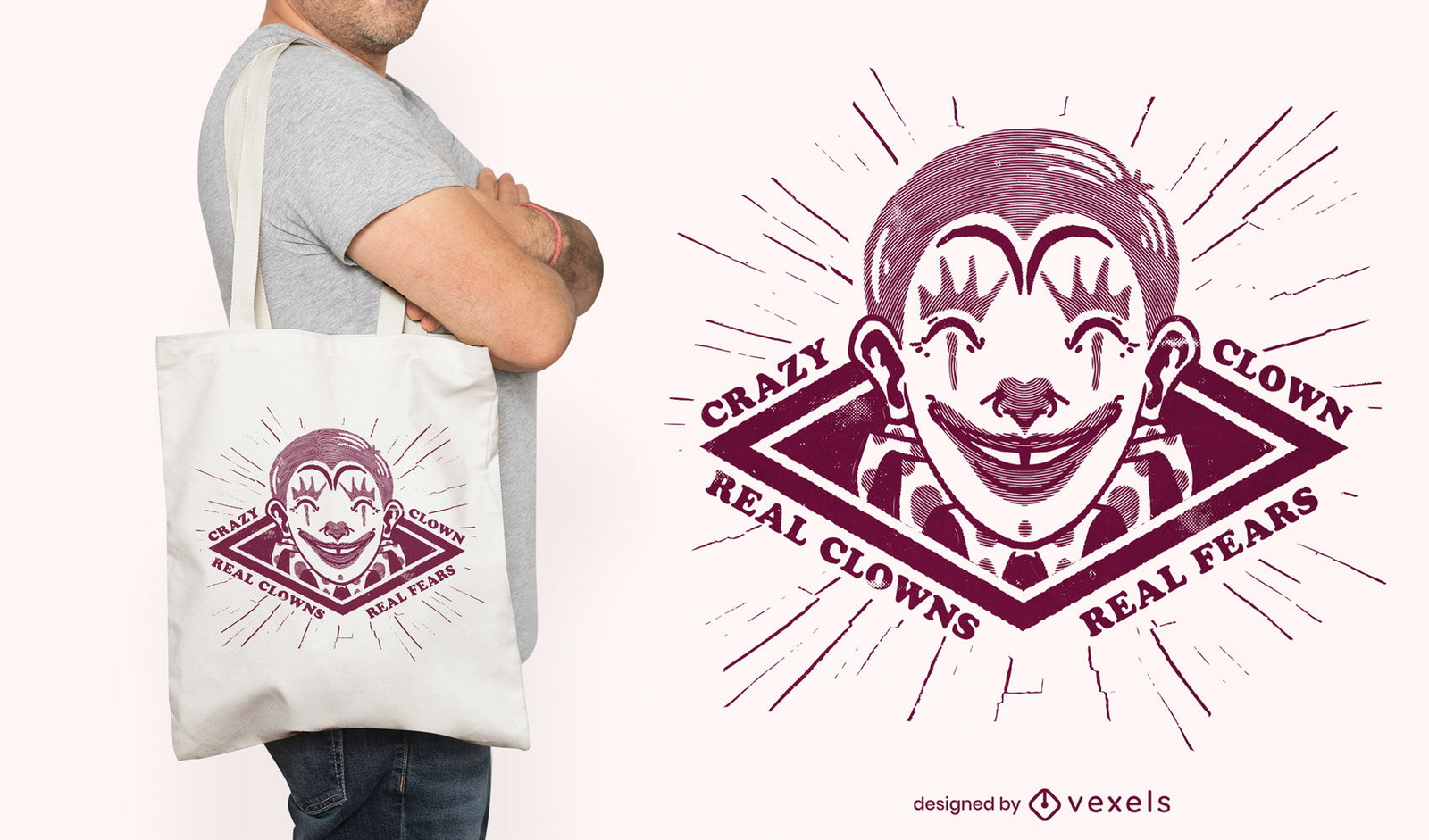 Diseño de bolsa de asas de halloween de payaso retro