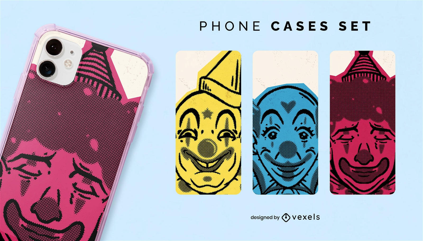 Creepy circus clown cartoon phone case set