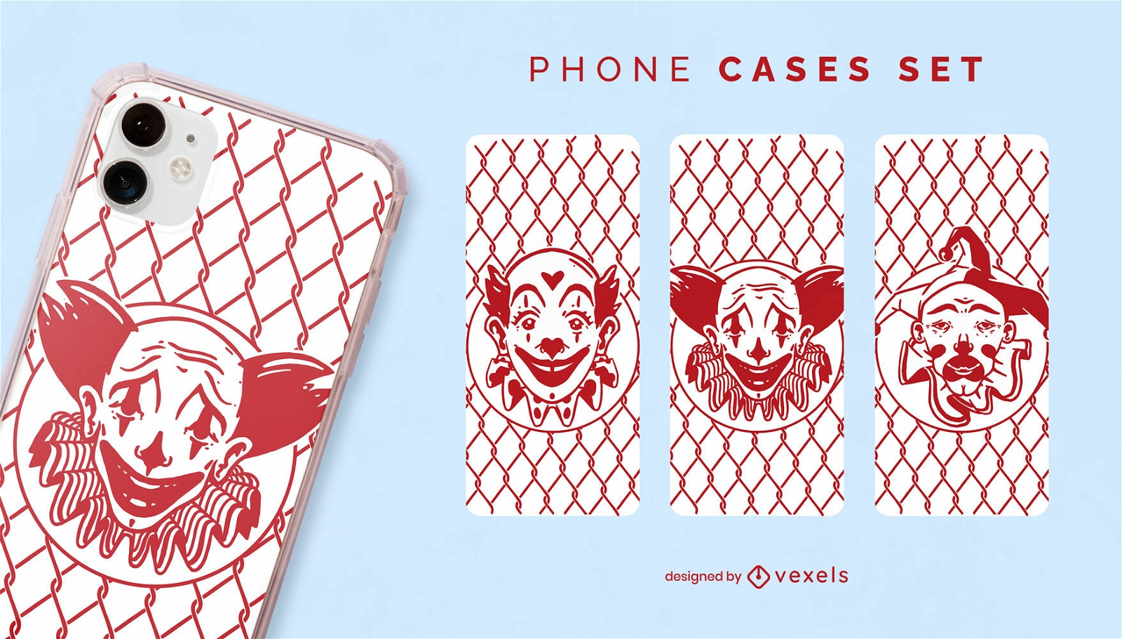 Creepy circus clowns cartoon phone case set