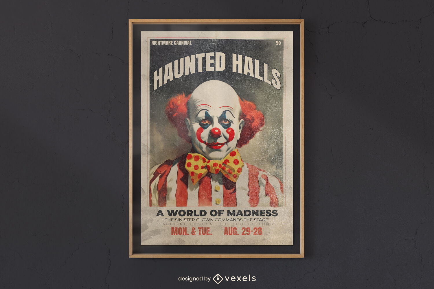 Scary clown realistic poster design