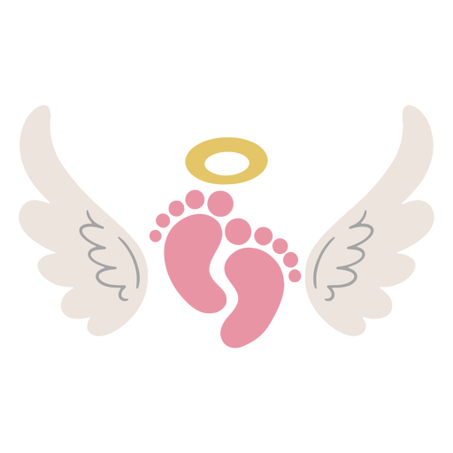 Alas de ángel y un pie de bebé rosa. Diseño PNG