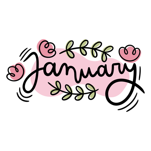 Design floral divertido de janeiro com letras caprichosas. Desenho PNG