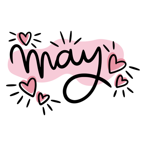 Das Wort ?May? ist in Rosa mit Herzen darum herum PNG-Design